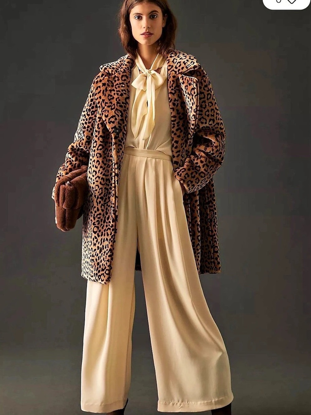 Maeve Maevie Coat Leopard Print Faux Fur Coat Size Medium